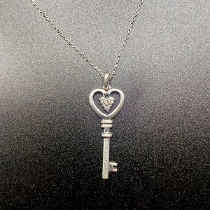Sterling Silver Diamond Open Heart Key Pendant 925